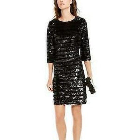 Inc Sequin Dress Petite Sequin Dress Inc Petite Dress M&Co Petite Black Gold  Sequin